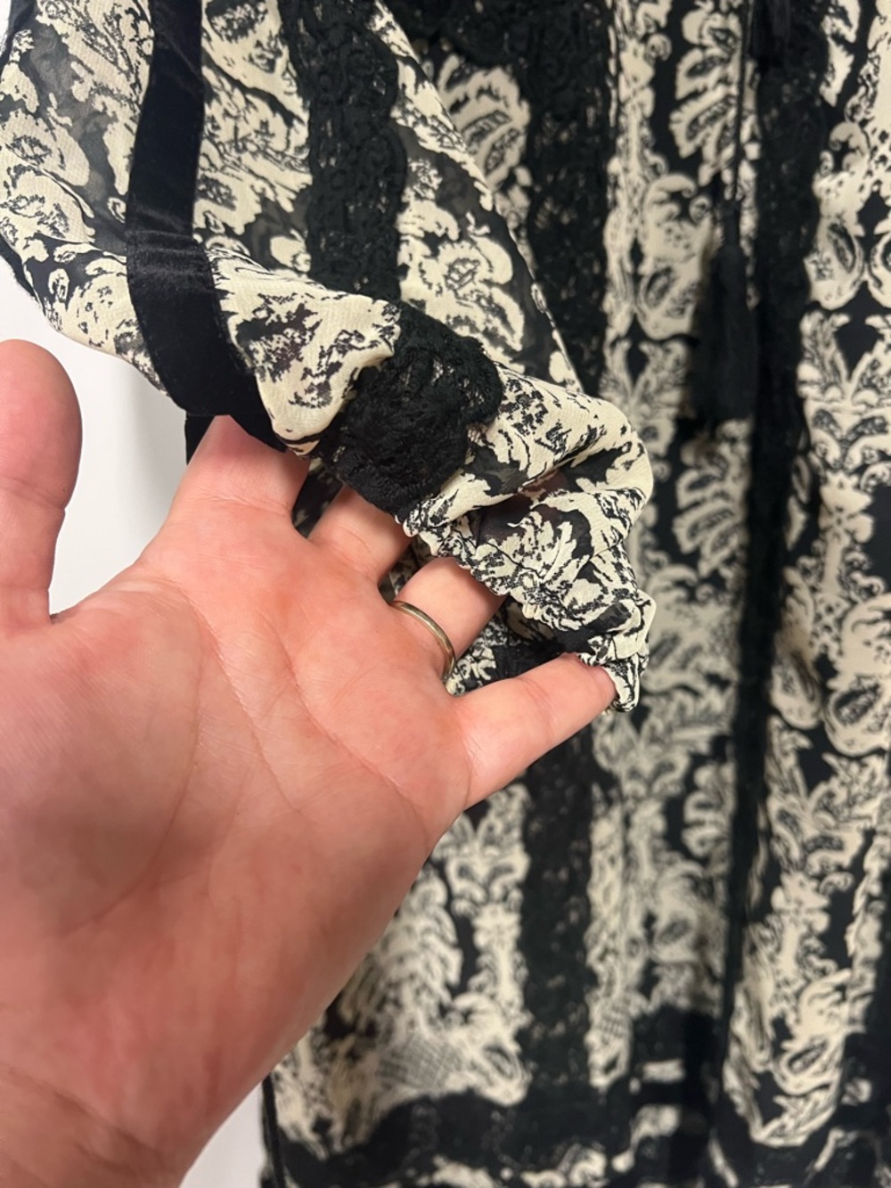 New - Double D Ranch Boho Western Dress in Black & Cream with Lace Tassel Tie - Picture 6 of 10